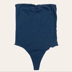 PS Basics by Pacsun Lotus Cinched Strapless Bodysuit Dark Aqua Blue